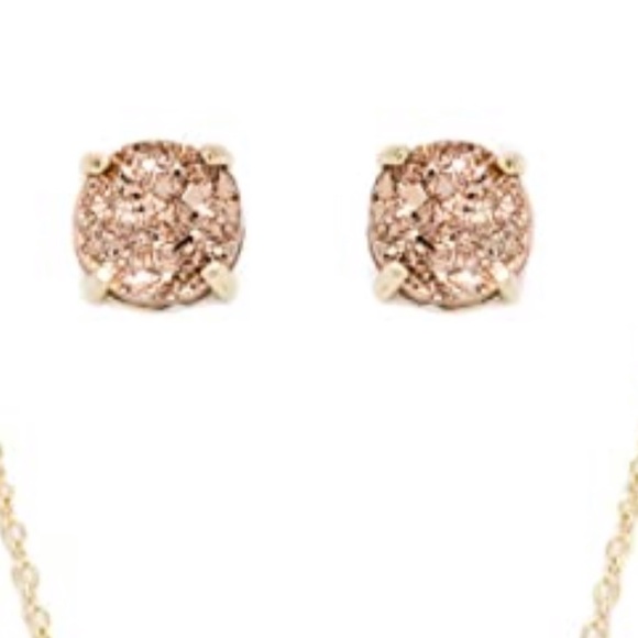 Gold Plated Rose Gold Druzy Necklace & Earring Set - Picture 2 of 3
